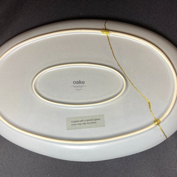 KINTSUGI WABI SABI OAKE GRAY CERAMIC SERVING PLATTER GOLD 15.24"x10.12 HAND MADE - Picture 5 of 8